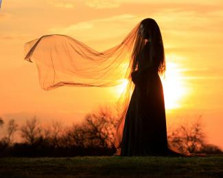 a woman in a long dress with a veil over her head by benjamin lehman courtesy of Unsplash.